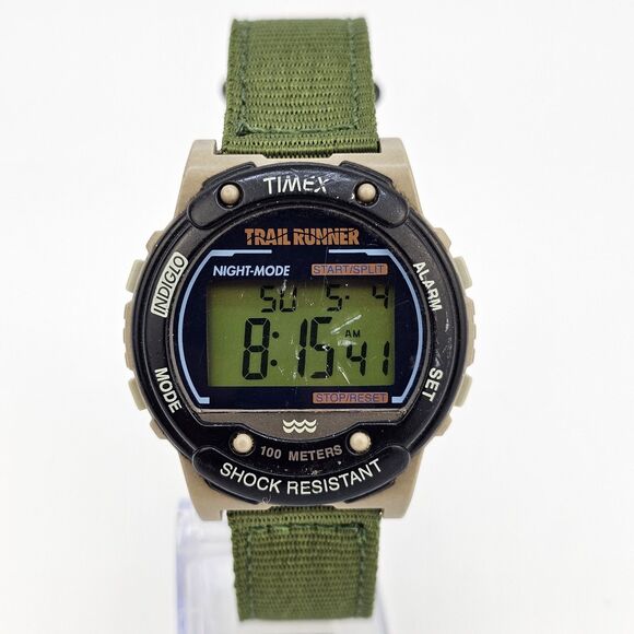 VTG Timex Trail Runner Men's Digital Watch 40MM New Army Green Bands New Battery - Picture 1 of 13